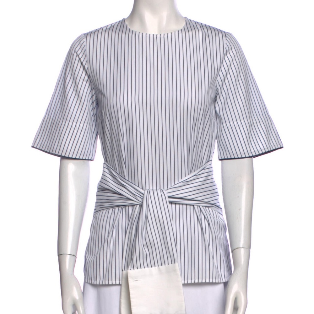 Victoria Beckham Striped Crew Neck White and Blue Women's Top